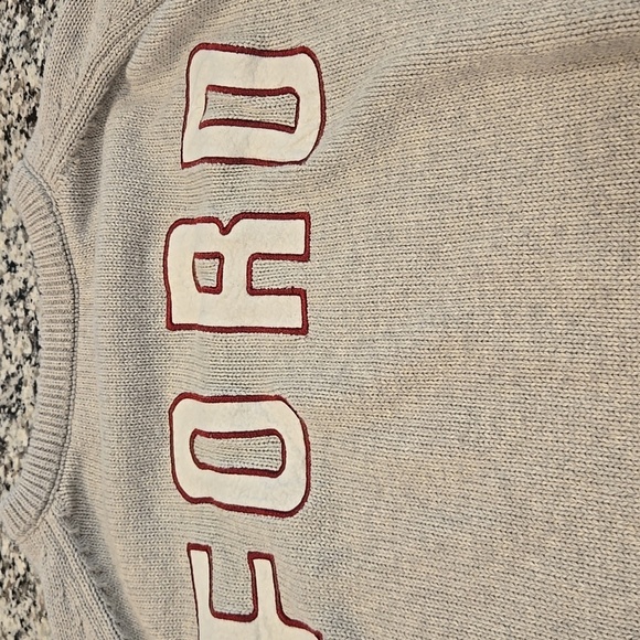 PACSUN X FORD HEATHERED GREY STRIPED CREW NECK SWEATER. SIZE LARGE. - Picture 7 of 9